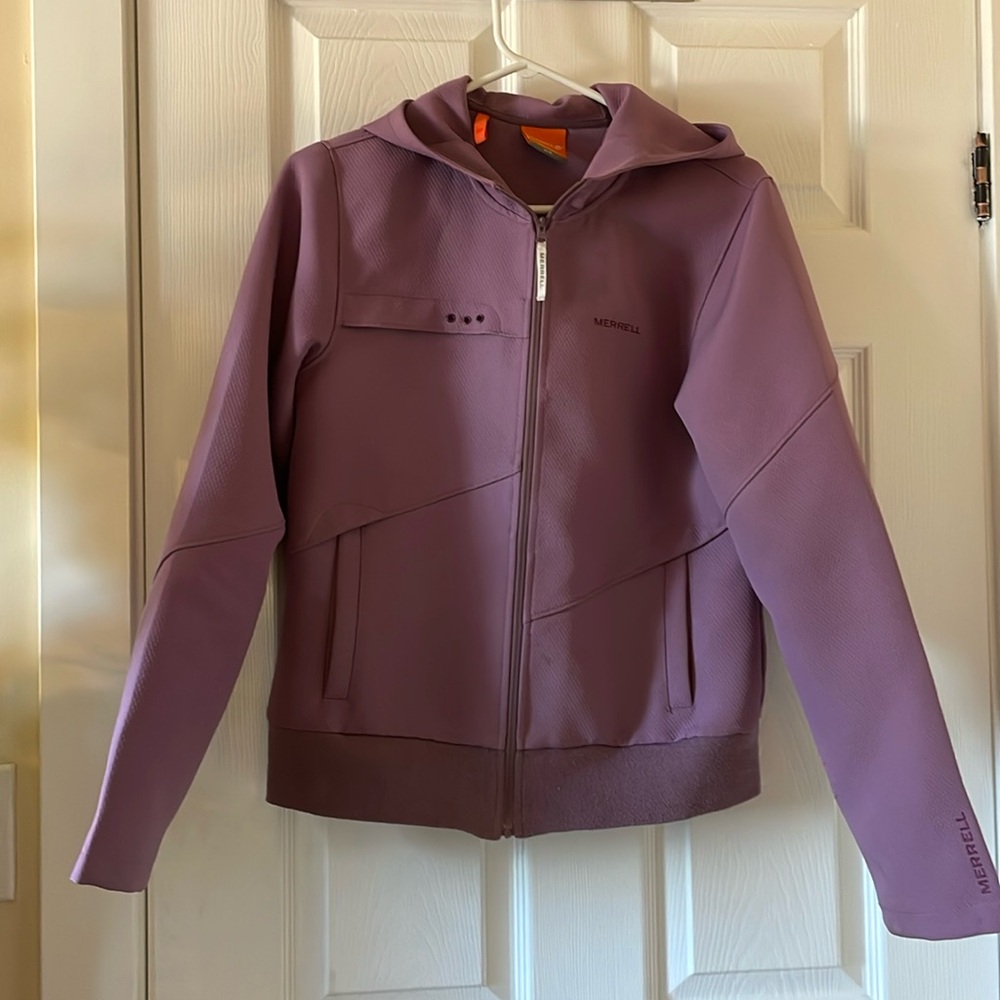 Merrell mauve pink hiking jacket with hood hoodie zip up